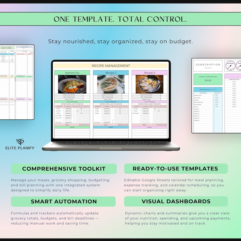 Meal & Budget Planner Spreadsheet Bundle Google Sheets | Meal Planner, Grocery Tracker, Bill Calendar and Monthly Budget Planner image 3