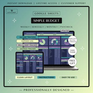 Budget Planner Google Sheets | Budget Spreadsheet | Monthly & Weekly Budget Tracker | Dark Theme Budget