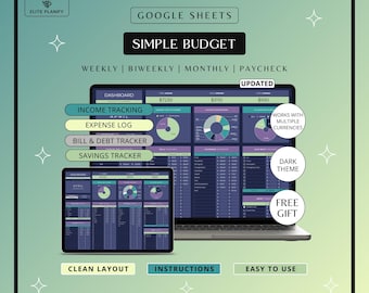 Budget Planner Google Sheets | Budget Spreadsheet | Monthly & Weekly Budget Tracker | Dark Theme Budget