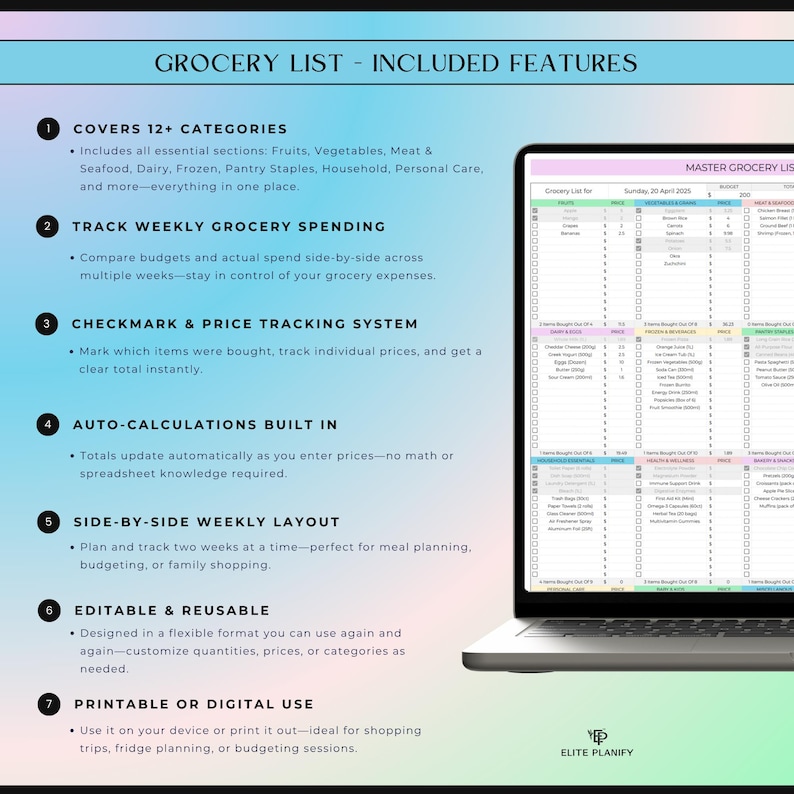 Meal & Budget Planner Spreadsheet Bundle Google Sheets | Meal Planner, Grocery Tracker, Bill Calendar and Monthly Budget Planner image 8