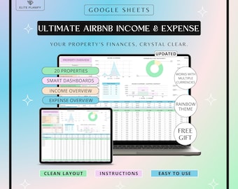 Airbnb Template Income and Expense Spreadsheet | Airbnb Host Template | Rental Property Management | Rainbow