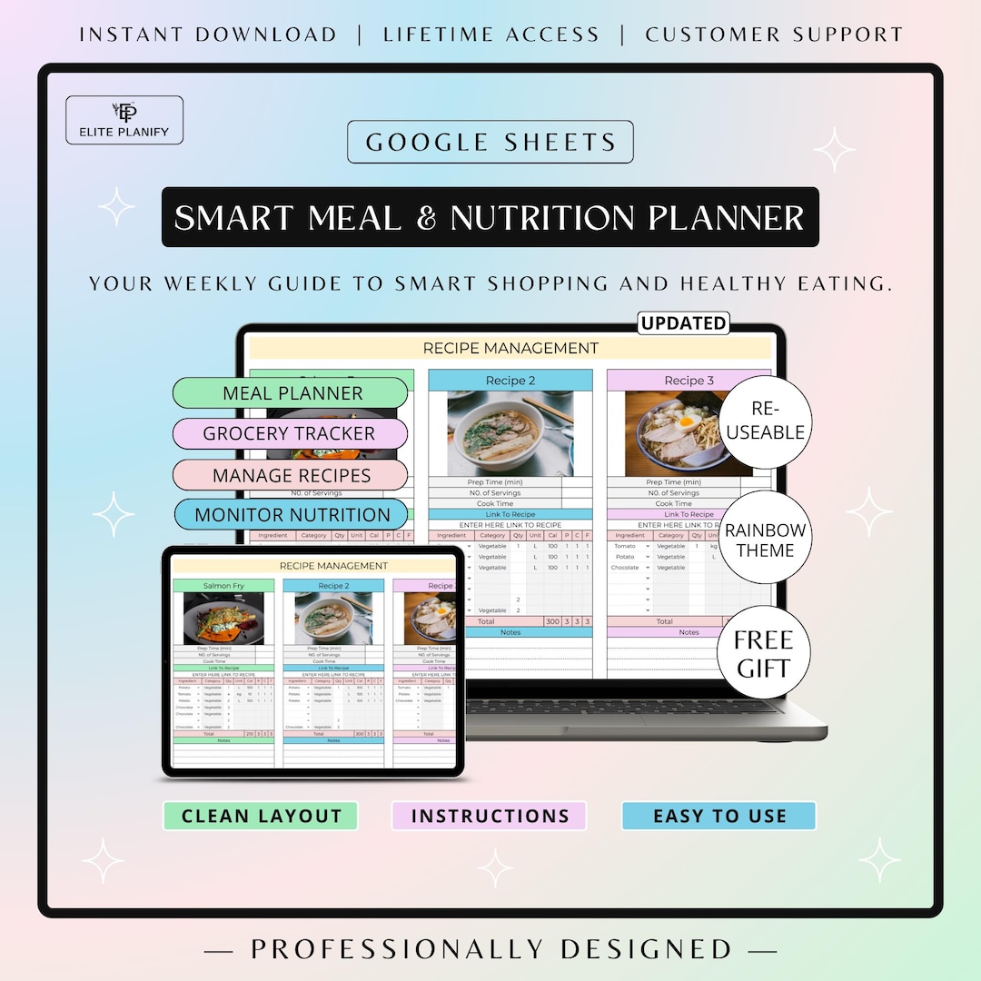 Weekly Meal Planner Google Sheets | Nutrition & Calorie Tracker ...
