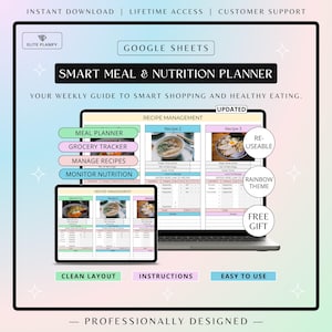 Weekly Meal Planner Google Sheets | Nutrition & Calorie Tracker | Recipe and Shopping List | Rainbow