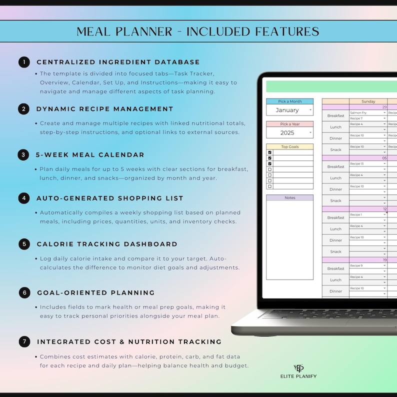 Meal & Budget Planner Spreadsheet Bundle Google Sheets | Meal Planner, Grocery Tracker, Bill Calendar and Monthly Budget Planner image 6