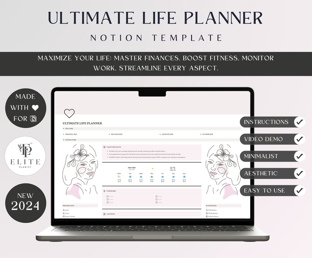 Pink Notion Template Life Planner 2024 All in One Notion Dashboard ...