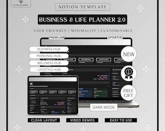 Notion Business & Life Planner 2.0 Dark Mode | All in One Notion Template for Entrepreneurs