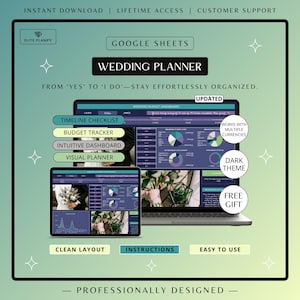 Wedding Planner Spreadsheet Google Sheets | Budget & Checklist Tracker | Dark Mode Edition