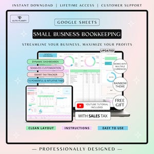 Small Business Bookkeeping Google Sheets | Income & Expense Tracker Spreadsheet | Bookkeeping Template afbeelding 1