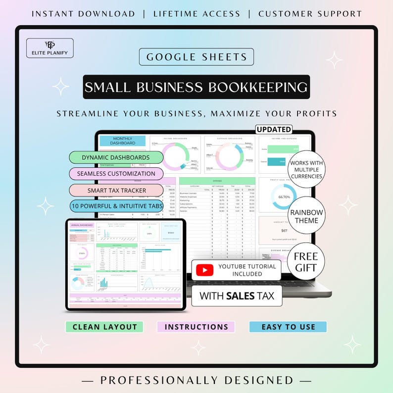 Small Business Bookkeeping Google Sheets | Income & Expense Tracker Spreadsheet | Bookkeeping Template afbeelding 1