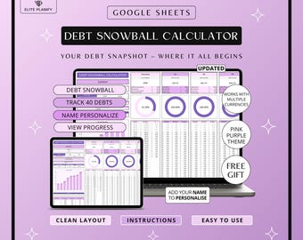 Debt Payoff Tracker Google Sheets, Debt Payoff Tracker Spreadsheet | Debt Snowball Calculator | Debt Tracker | Pink & Purple