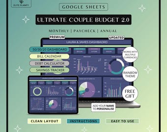Ultimate Couple Budget Spreadsheet Google Sheets | Monthly, Annual & Paycheck Budget Planner | Debt Tracker | Dark Mode