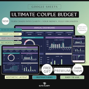 Couple Budget Spreadsheet Google Sheets Family and Couple Budget Tracker | Monthly, Annual Budget Financial Planner Debt Tracker Dark Mode