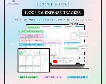 Income & Expense Tracker Google Sheets | Personal Financial Planner and Debt Tracker | Rainbow