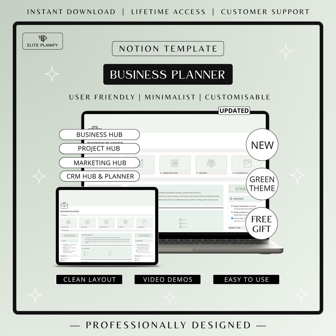 Notion Business Planner Template | Sage Green Edition | Ultimate ...