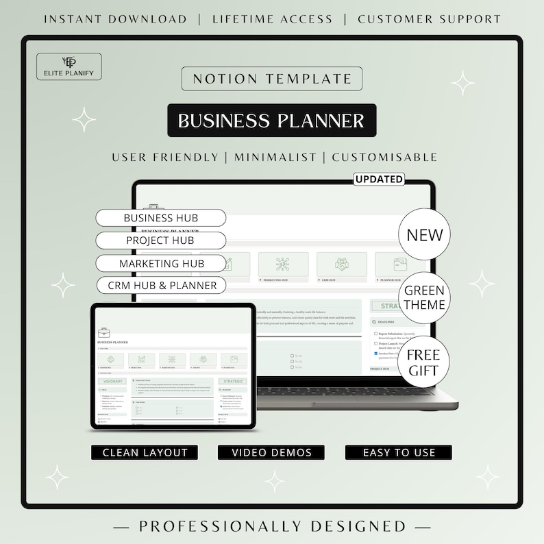 Notion Business Planner Template | Sage Green Edition | Ultimate ...