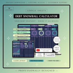 Debt Payoff Tracker Google Sheets, Debt Payoff Tracker Spreadsheet | Debt Snowball Calculator | Debt Planner | Dark Mode Edition