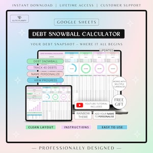 Debt Payoff Tracker Google Sheets, Debt Payoff Tracker Spreadsheet | Debt Snowball Calculator | Debt Tracker Rainbow