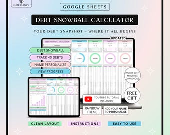 Debt Payoff Spreadsheet Google Sheets | Snowball Tracker Rainbow Theme