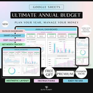 Ultimate Annual Budget Spreadsheet Google Sheets Budget Template Monthly Budget Planner Family & Couple Budget Financial Planner | Rainbow