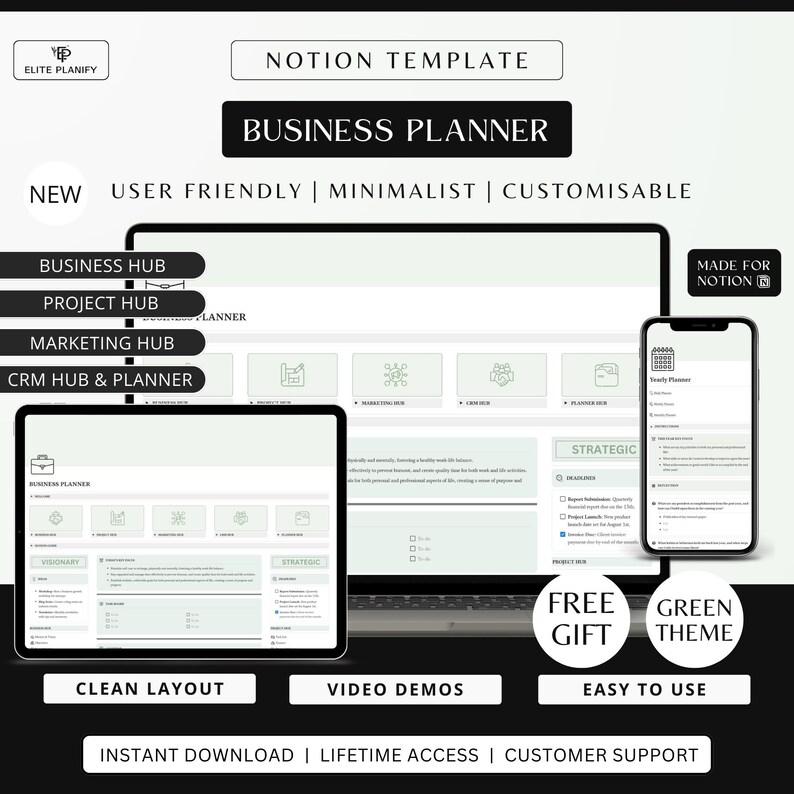 Notion Business Planner Template | Sage Green Edition | Ultimate ...