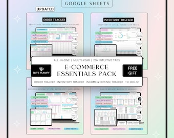 E-commerce Essential Pack Spreadsheet Bundle Google Sheets | Order Tracker, Inventory Tracker, To Do List Tracker, Income & Expense Tracker