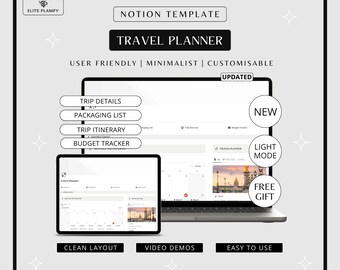 Notion Travel Planner | Trip Itinerary, Packing List & Travel Budget Planner | Notion Template