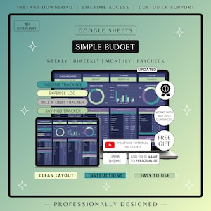 Budget Spreadsheet Google Sheets Budget Planner | Monthly and Weekly Budget Template | Debt Tracker & Savings Tracker | Dark Theme
