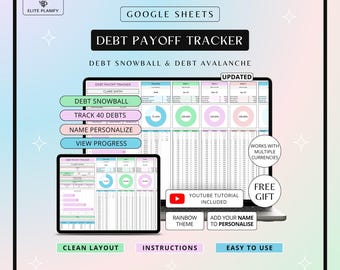 Debt Payoff Tracker Google Sheets | Snowball & Avalanche Calculator | Debt Tracker Spreadsheet | Rainbow