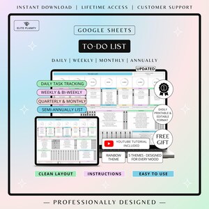 ADHD To-Do List | Task Tracker Template Google Sheets | Editable & Printable | 5 Theme Choices