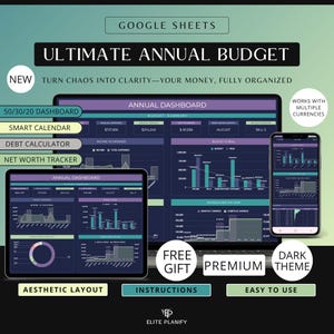 Ultimate Annual Budget Spreadsheet Google Sheets Budget Template Monthly Budget Planner Family & Couple Budget Financial Planner Dark Mode