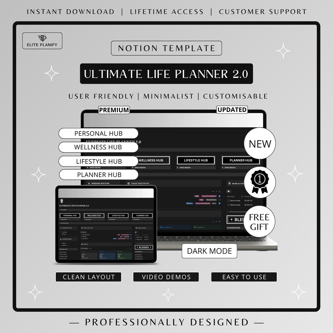 Notion Life Planner Dark Mode | All-in-one Ultimate Notion Dashboard ...
