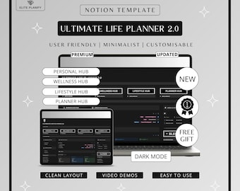 Notion Life Planner Dark Mode | All-in-One Ultimate Notion Dashboard for Productivity & Personal Growth