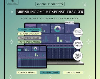 Airbnb Template Income & Expense Tracker Google Sheets | Airbnb Host and Rental Property Management Template | Dark Mode