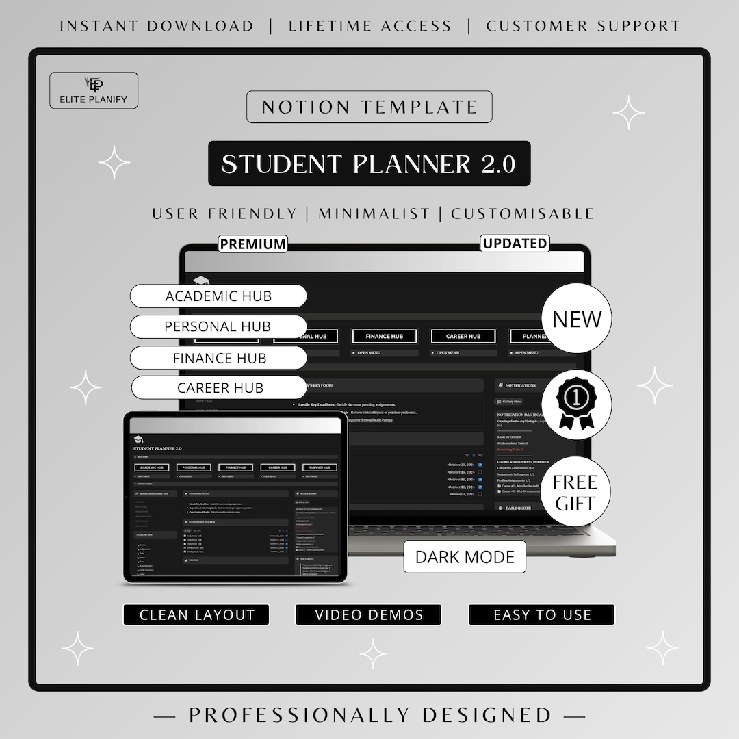 Notion Student Planner 2.0 Dark Mode | Ultimate Academic Planner - Etsy