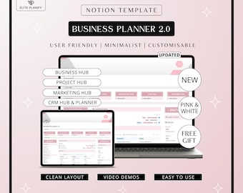 Notion Business Planner 2.0 Template | Ultimate Planner for Entrepreneurs | Pink & White