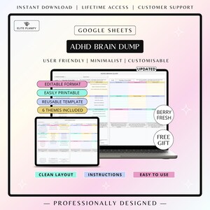 ADHD Brain Dump | Google Sheets Template | Editable & Printable Brain Dump | 6 Theme Choices