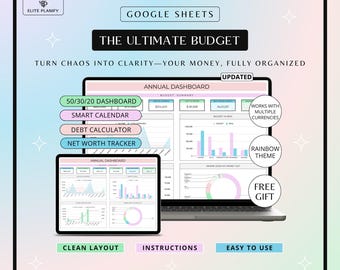Ultimate Budget Spreadsheet | Google Sheets, Monthly & Annual Tracker | Rainbow