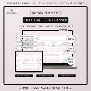 That Girl Planner | Notion Template | All-in-One Notion Planner | Aesthetic Pink & Mocha Digital Planner
