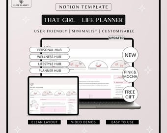 That Girl Planner | Notion Template | All-in-One Notion Planner | Aesthetic Pink & Mocha Digital Planner