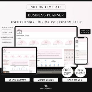 Notion Business Planner Template | Digital Organizer for Entrepreneurs | Notion Template Business Planner | Pink Edition