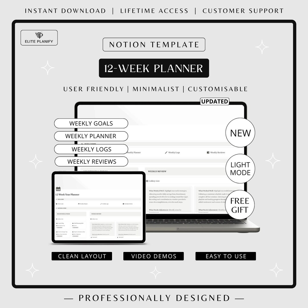 Notion 12 Week Year Planner | Weekly Goals, Planner & Review | Notion ...