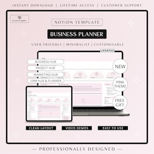 Notion Business Planner Template | Digital Organizer for Entrepreneurs | Pink Edition