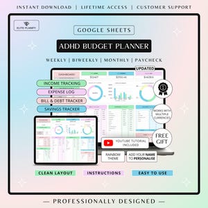 ADHD Budget Spreadsheet Google Sheets | Debt, Bills & Savings Tracker | Rainbow | ADHD Friendly