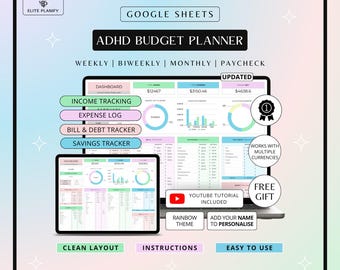 ADHD Budget Spreadsheet Google Sheets | Debt, Bills & Savings Tracker | Rainbow | ADHD Friendly