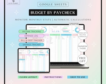 Budget by Paycheck Google Sheets Spreadsheet Monthly Paycheck Budget Biweekly Weekly Budget Planner Easy Budget Spreadsheet Rainbow