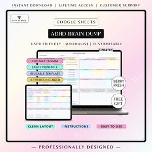 ADHD Brain Dump Template | Google Sheets Planner | Editable & Printable | 6 Theme Choices