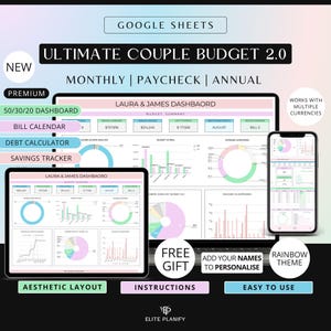 Ultimate Couple Budget Spreadsheet Google Sheets Couple Budget Planner Paycheck Budget Monthly & Annual Budget Template Debt Tracker Rainbow