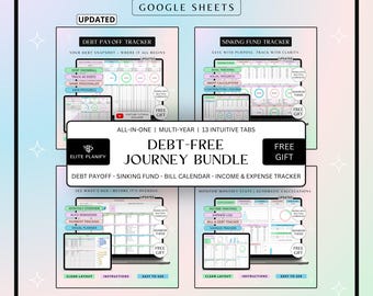 Debt Tracker Spreadsheet Bundle Google Sheets | Debt Payoff Tracker | Sinking Fund, Bill Calendar and Income & Expense Tracker | Rainbow