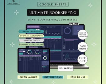Ultimate Bookkeeping Template Google Sheets | Business Finance Spreadsheet | Income & Expense Tracker | Dark Mode