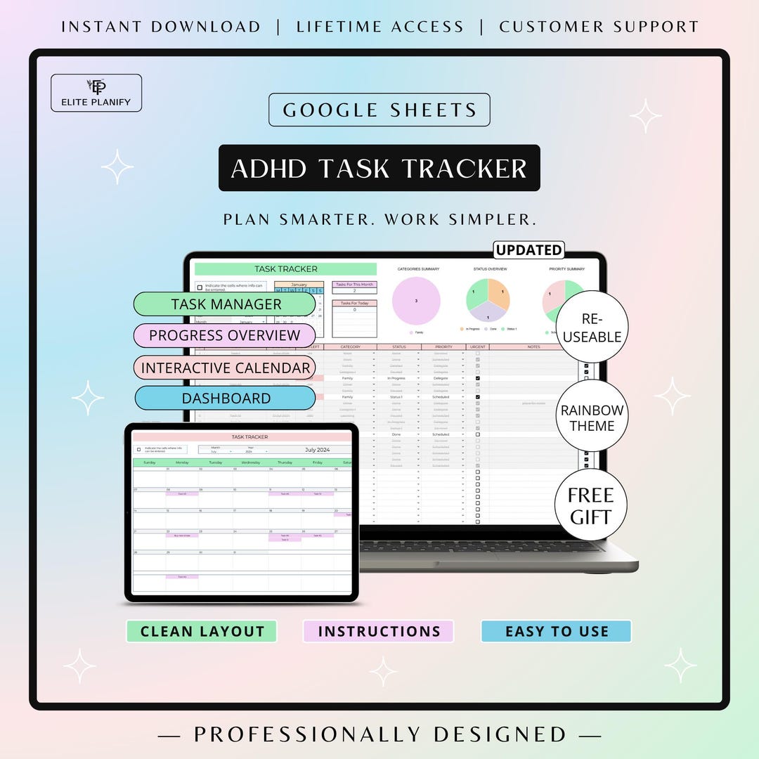 ADHD Task Tracker Spreadsheet Google Sheets | To-do List Template ...
